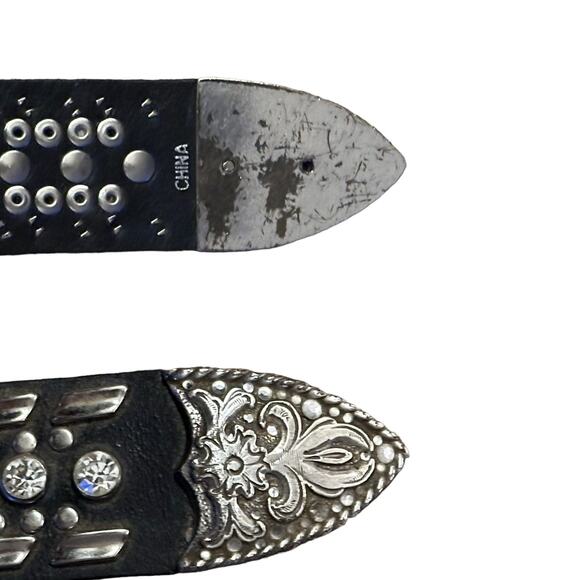 Nocona Bling Rhinestone Western Belt Size XL Leather Silver Black Glam - Picture 5 of 7